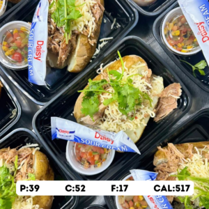 Pork Carnitas Loaded Baked Potato with Char Corn Pico